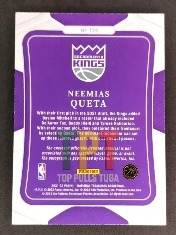 2021-22 Panini National Treasure Neemias Queta RPA /75 verso