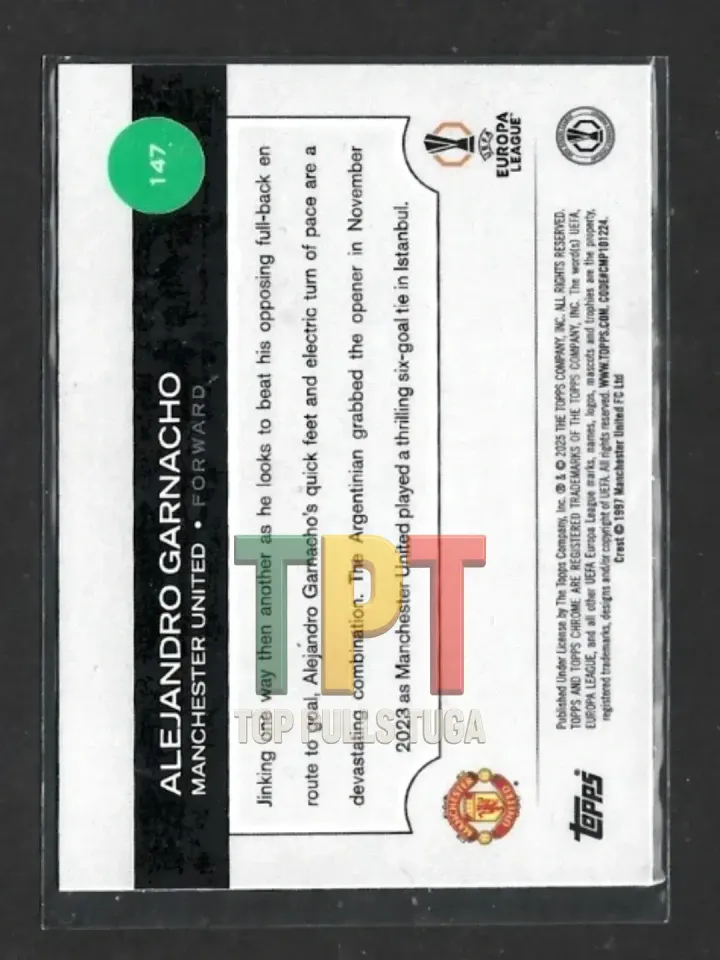 2024-25 Topps Chrome UEFA Club Competitions - Magenta Shimmer Refractor #147 - Alejandro Garnacho (M00084) verso