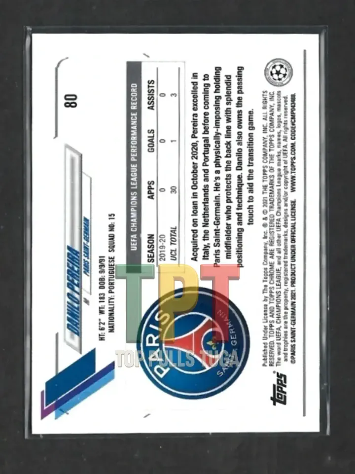 2020-21 Topps Chrome UCL - Orange Bubbles Refractor SSP 1:289 Packs #80 - Danilo Pereira (P00109) verso