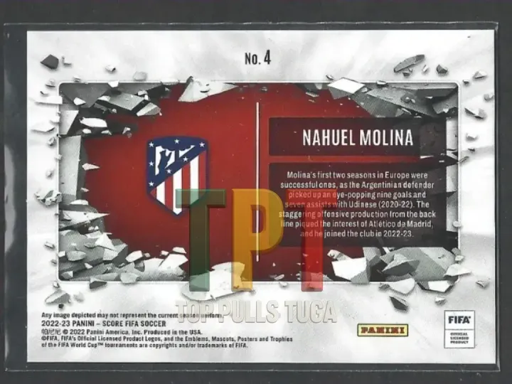 2022-23 Panini Score FIFA - Breakthrough - Fat Pack Gold Lasers /15 #4 - Nahuel Molina verso