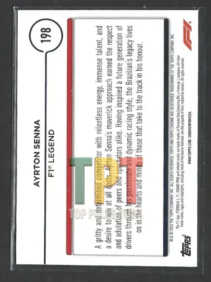Ayrton Senna - Sepia Refractor #198 - F1 Legends verso