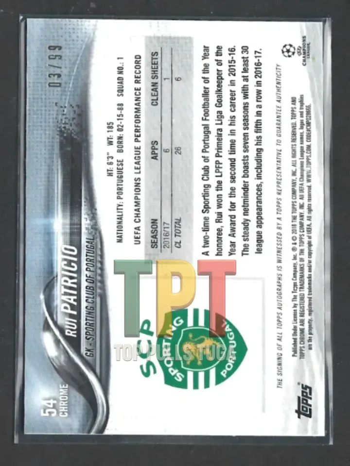 Rui Patricio - Green Refractor Autographs /99 #54 verso