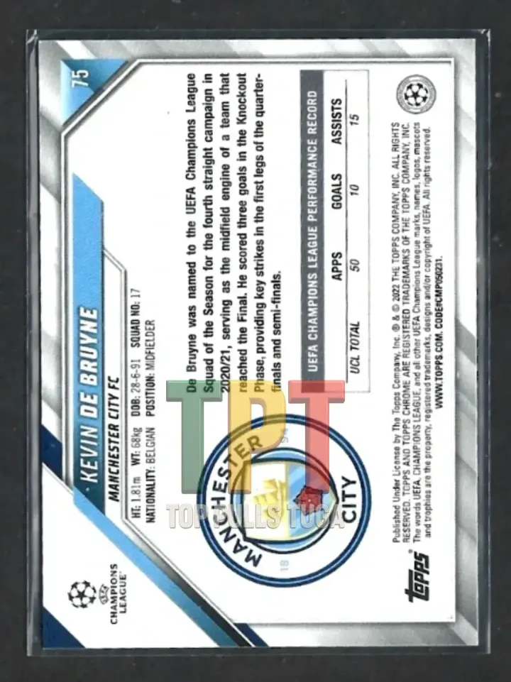 2021-22 Topps Chrome UCL - Purple & Gold Starball Refractor #75 - Kevin De Bruyne (M00024) back