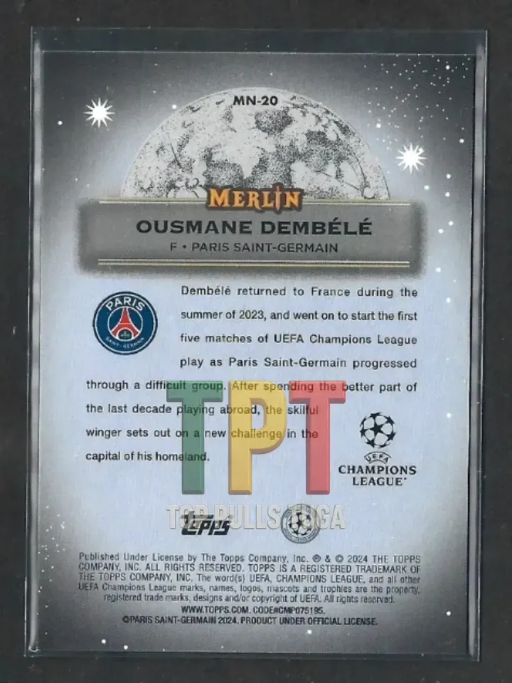2023-24 Topps Merlin UEFA Cc - Mystic Nights - Gold Refractor /50 #MN-20 - Ousmane Dembélé (P00146) verso