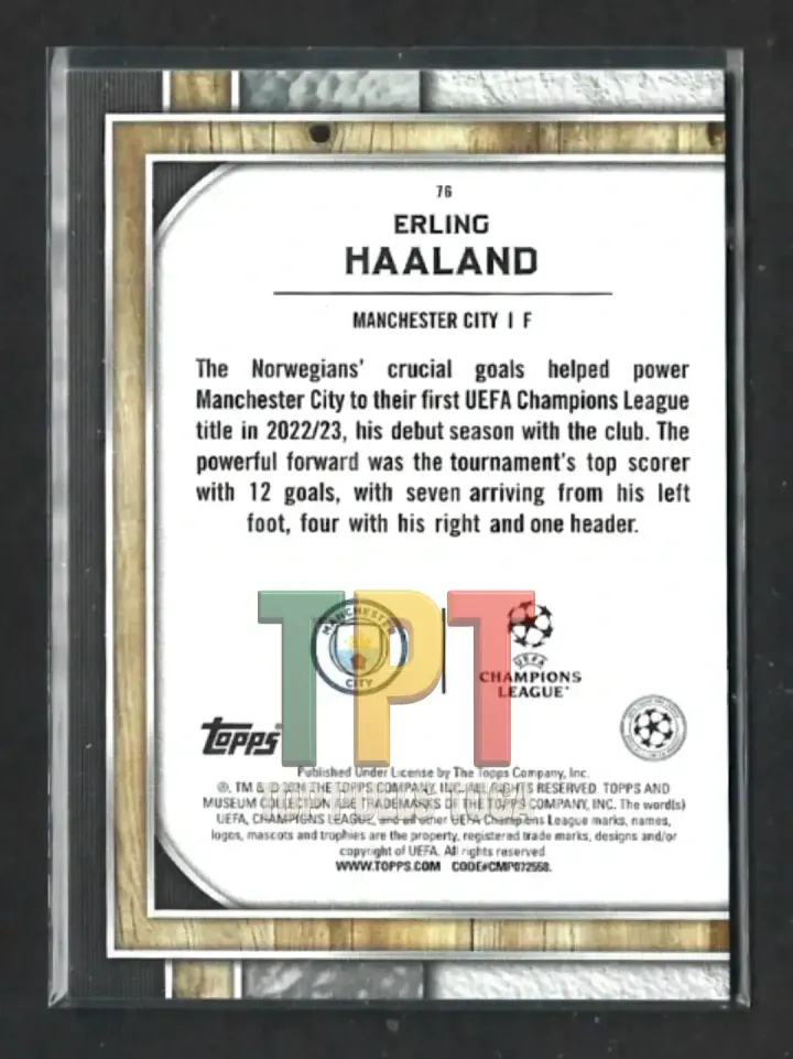 2023-24 Topps Museum Collection UCL - Sapphire #76 - Erling Haaland (M00017) verso