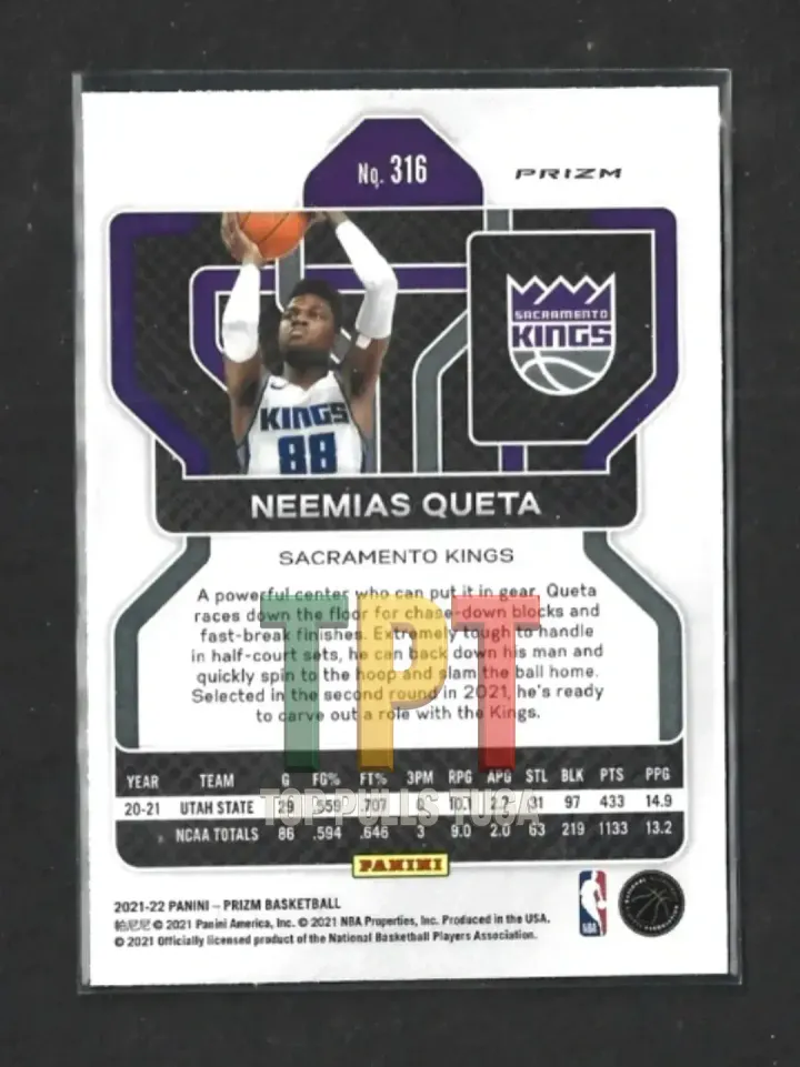 2021-22 Panini Prizm - Red Ice Prizm #316 - Neemias Queta (BA00114) back