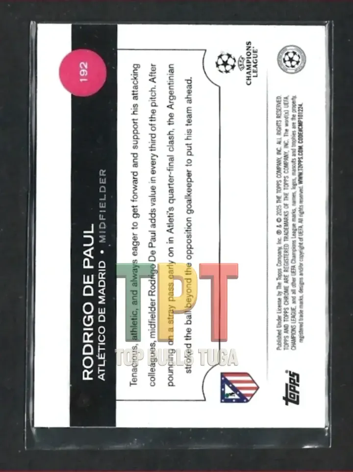 2024-25 Topps Chrome UEFA Club Competitions - Pulsar Refractor #192 - Rodrigo de Paul (A00082) verso
