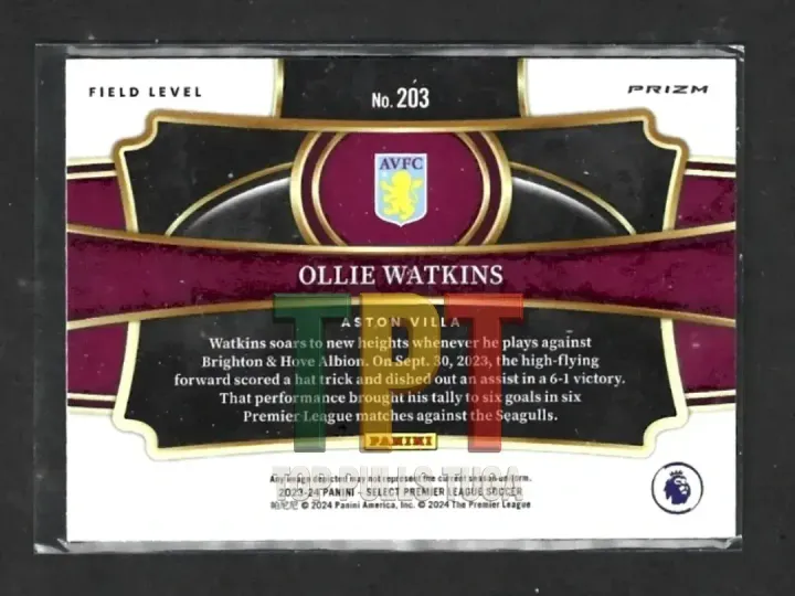 2023-24 Panini Select Premier League - Red Ice Prizm #203 - Field Level - Ollie Watkins (A00028) verso