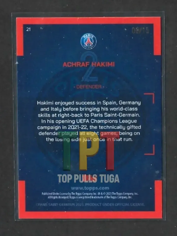 2022-23 Topps Paris Saint-Germain Team Set - Purple /15 #21 - Achraf Hakimi (P00122) verso