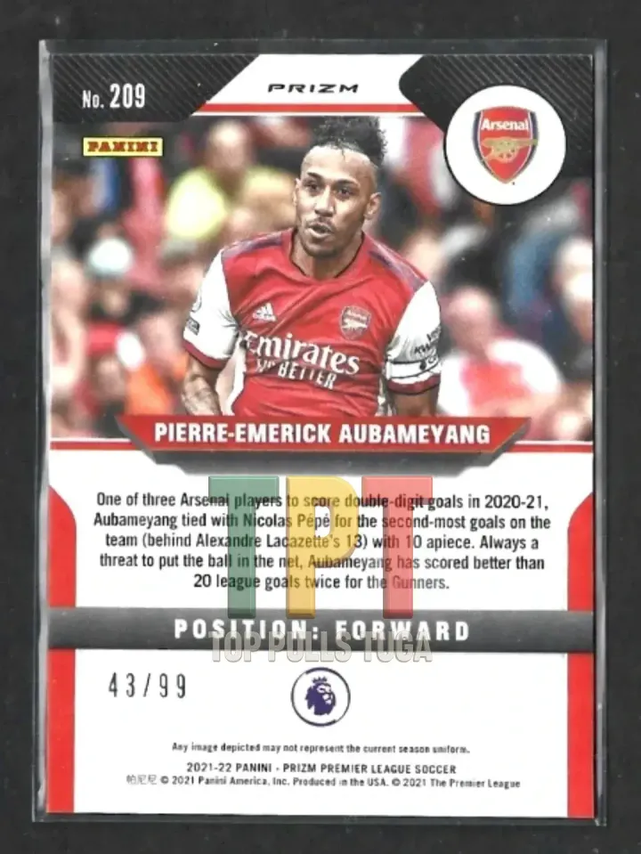 2021-22 Panini Prizm Premier League - Purple Prizm /99 #209 - Pierre-Emerick Aubameyang (A00042) verso