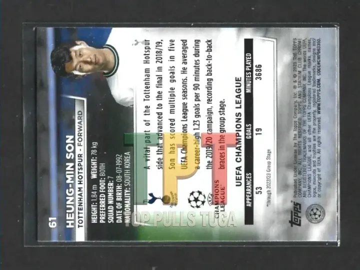 2022-23 Topps Stadium Club Chrome UEFA Club Competitions - Blue Prism Refractor #61 - Heung-Min Son (T00013) verso